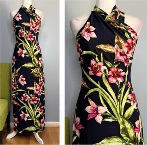 RACHEL Rachel Roy Navy Blue Floral High Twist Neck Maxi Dress NEW